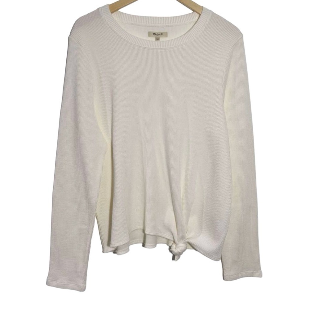 Madewell Ribbed Long Sleeve Knot-Front Top Cream Size Small
